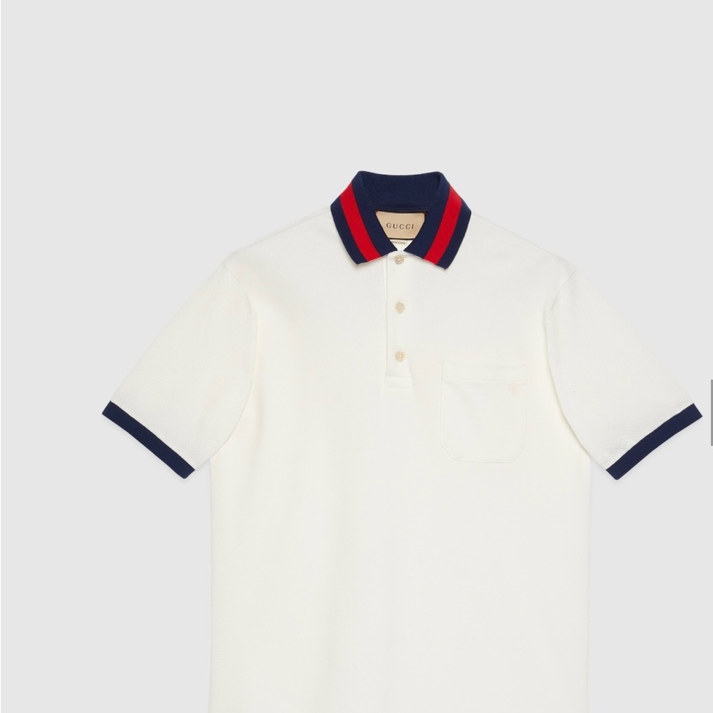 GUCCI COTTON PIQUET POLO WITH WEB COLLAR SHIRT